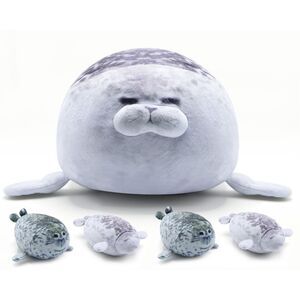 BRAUDREW Chubby Seal Plush Pillow with 4 Cuddly Babies Seal in Her Tummy, Blob